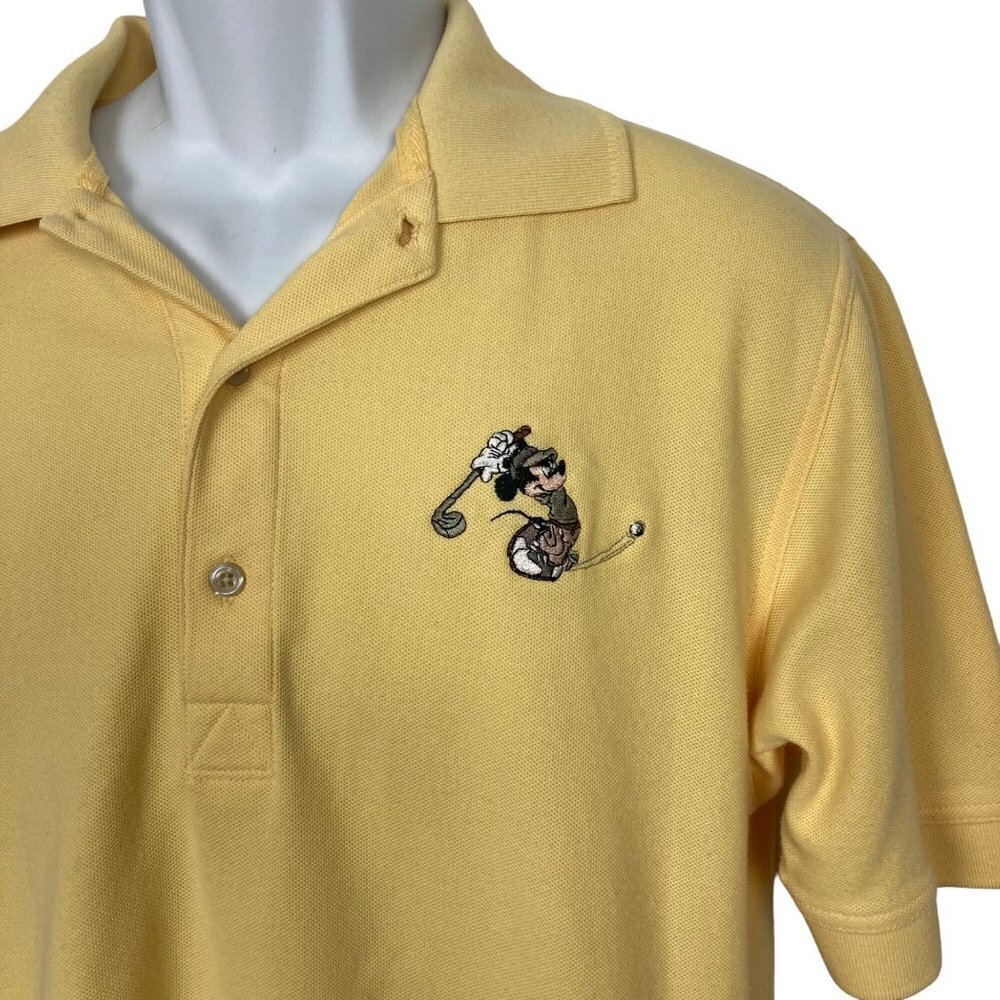 Disney Mickey Mouse Golf Polo Mens Small Yellow Golfing Moisture Wicking